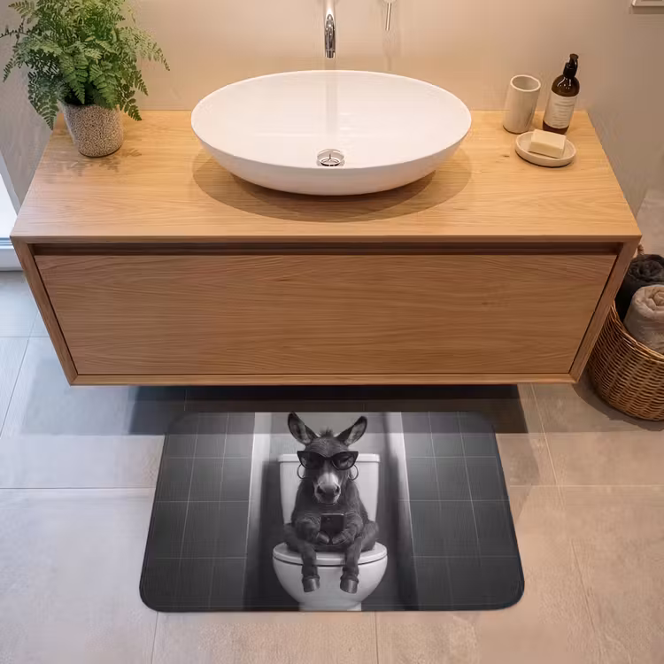 Badmat - Ezel - Telefoon - Toilet - Zwart - Wit — 2
