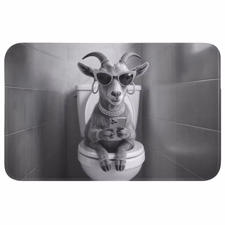 Badmat - Geit - Telefoon - Toilet - Zwart - Wit — 1