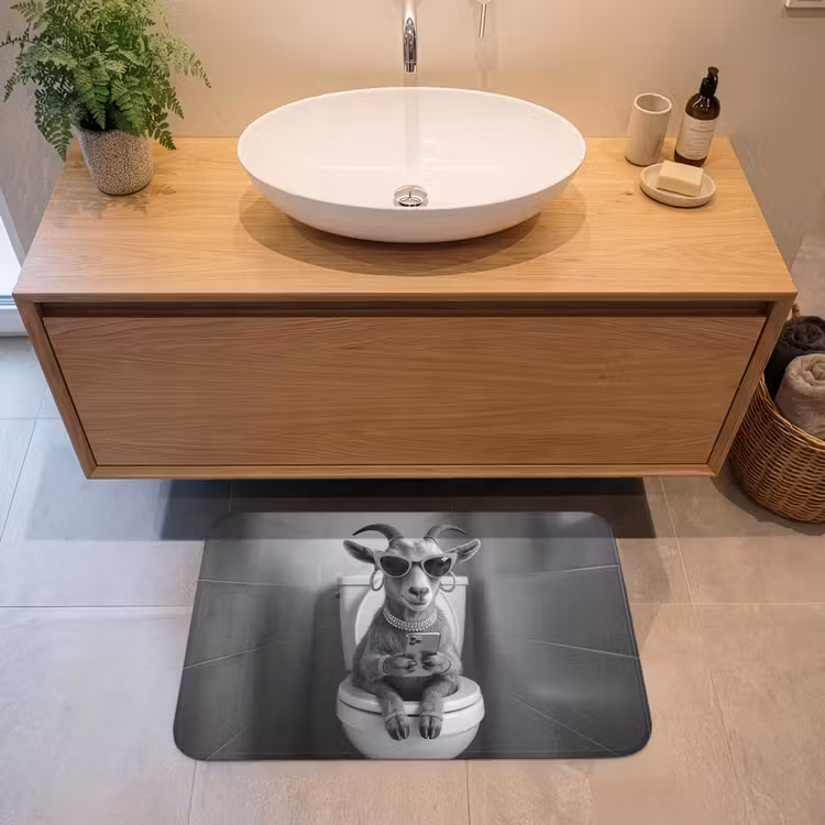 Badmat - Geit - Telefoon - Toilet - Zwart - Wit — 2