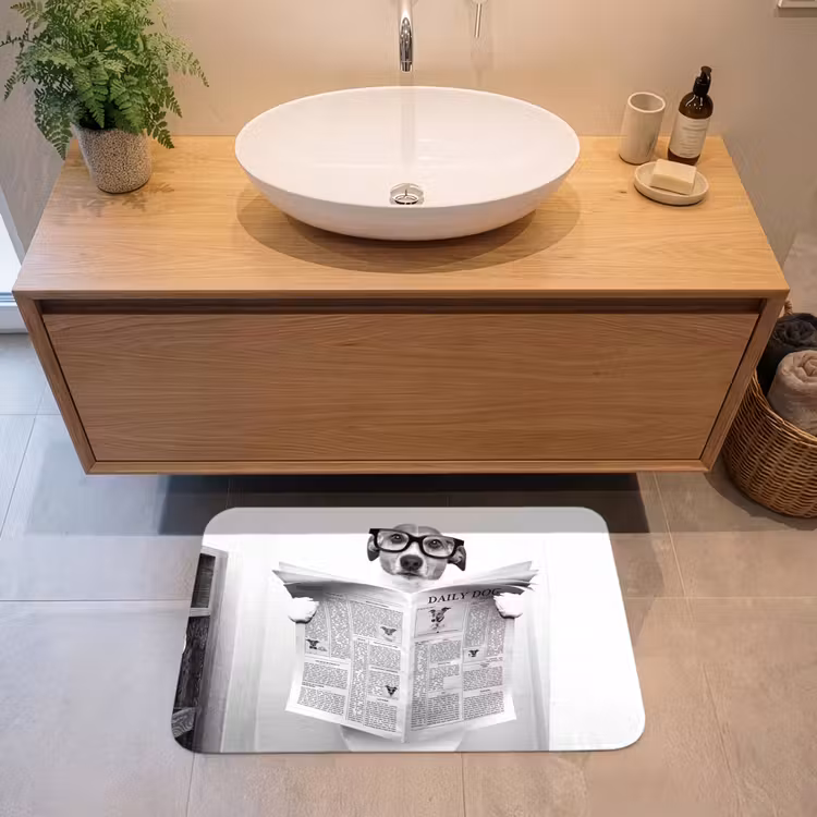 Badmat - Hond - Krant - Toilet - Zwart wit - Dieren — 2