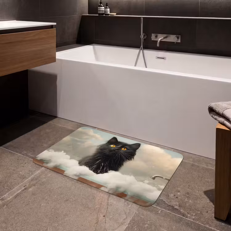 Badmat - Kat - Bad - Zwart - Dieren - Schuim — 4
