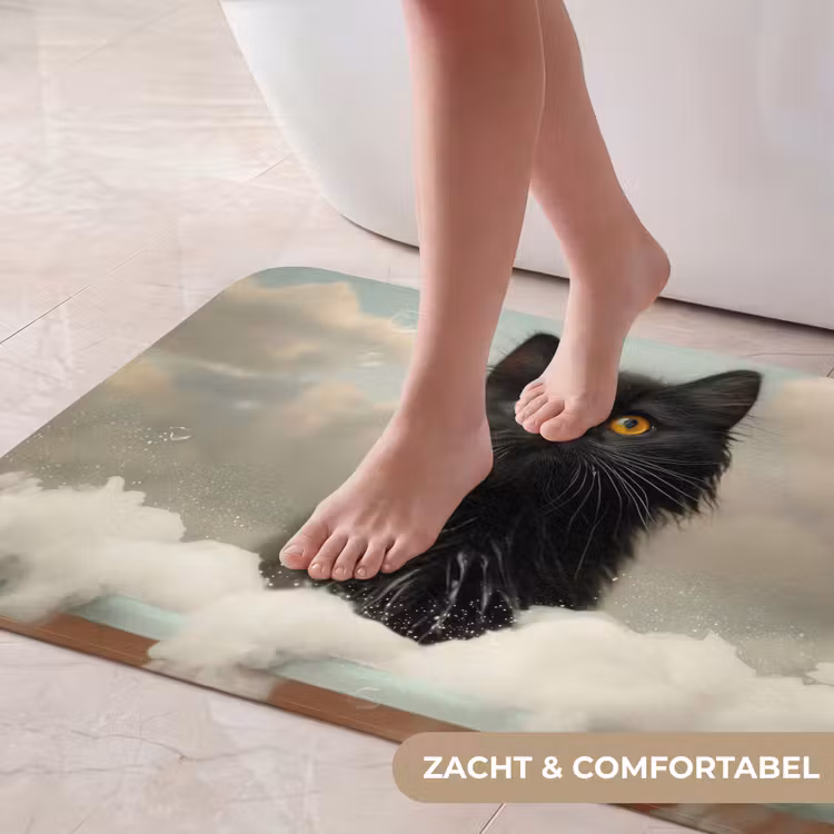 Badmat - Kat - Bad - Zwart - Dieren - Schuim — 5