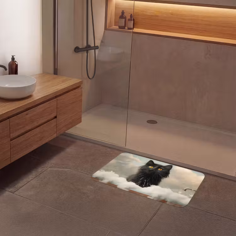 Badmat - Kat - Bad - Zwart - Dieren - Schuim — 6