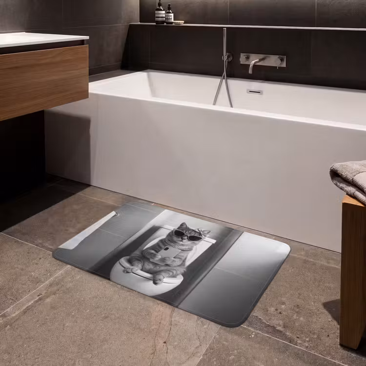 Badmat - Kat - Telefoon - Toilet - Zwart - Wit — 4