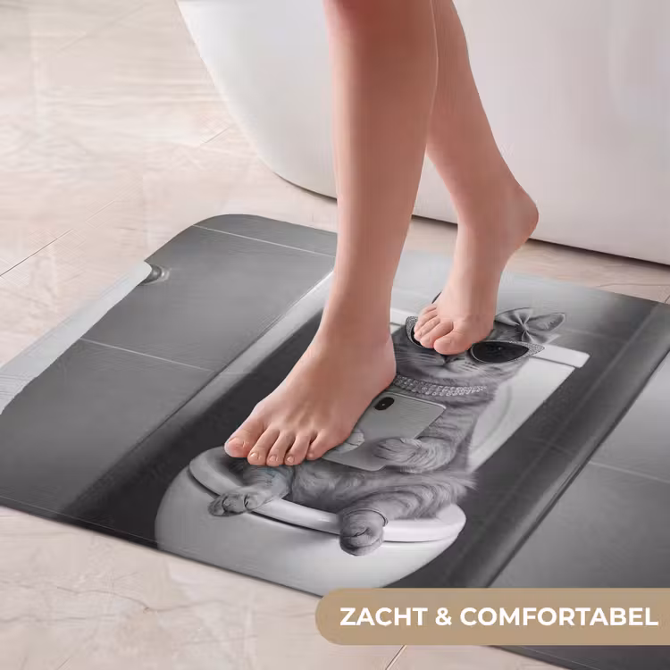 Badmat - Kat - Telefoon - Toilet - Zwart - Wit — 5