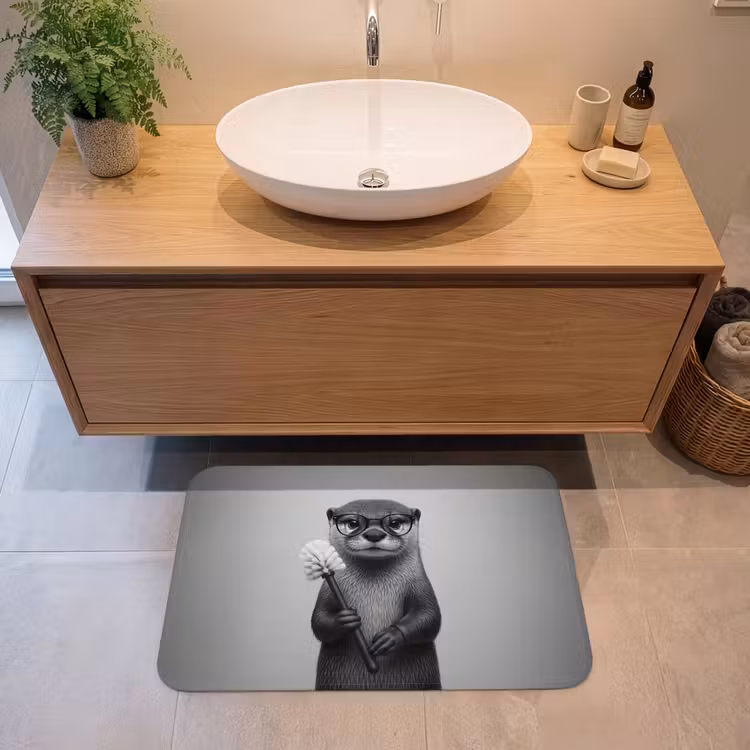 Badmat - Otter - Wc-borstel - Bril - Zwart - Wit — 2