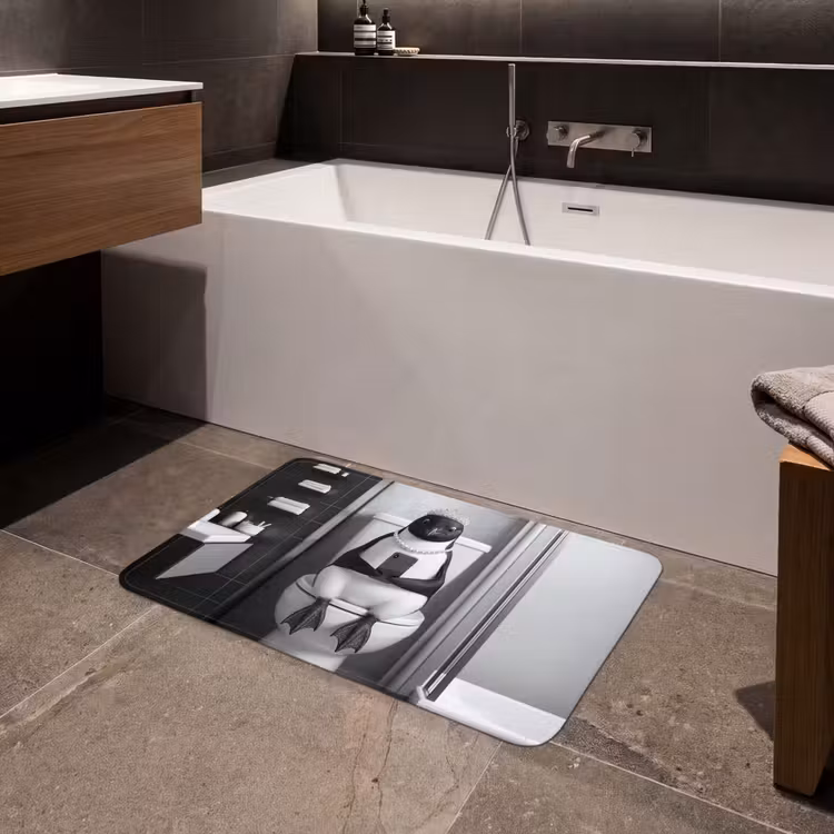 Badmat - Pinguïn - Telefoon - Toilet - Zwart - Wit — 4
