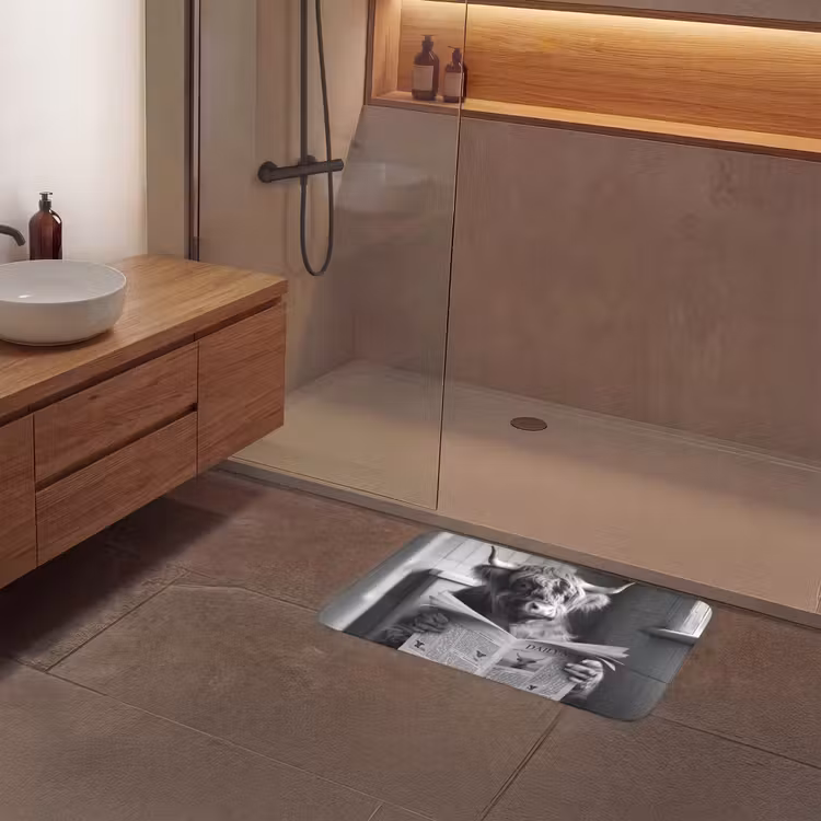 Badmat - Schotse hooglander - Koe - Krant - WC - Zwart wit — 6