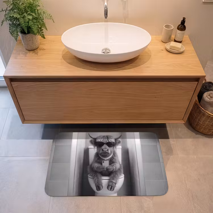 Badmat - Stier - Telefoon - Toilet - Zwart - Wit — 2
