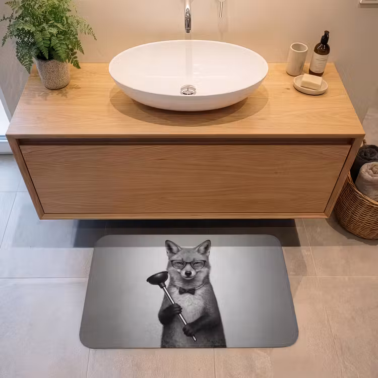 Badmat - Vos - WC-ontstopper - Zwart - Wit — 2
