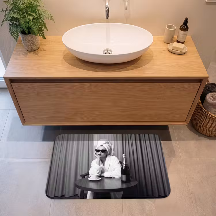 Badmat - Vrouw - Bubbels - Zwart - Wit — 2