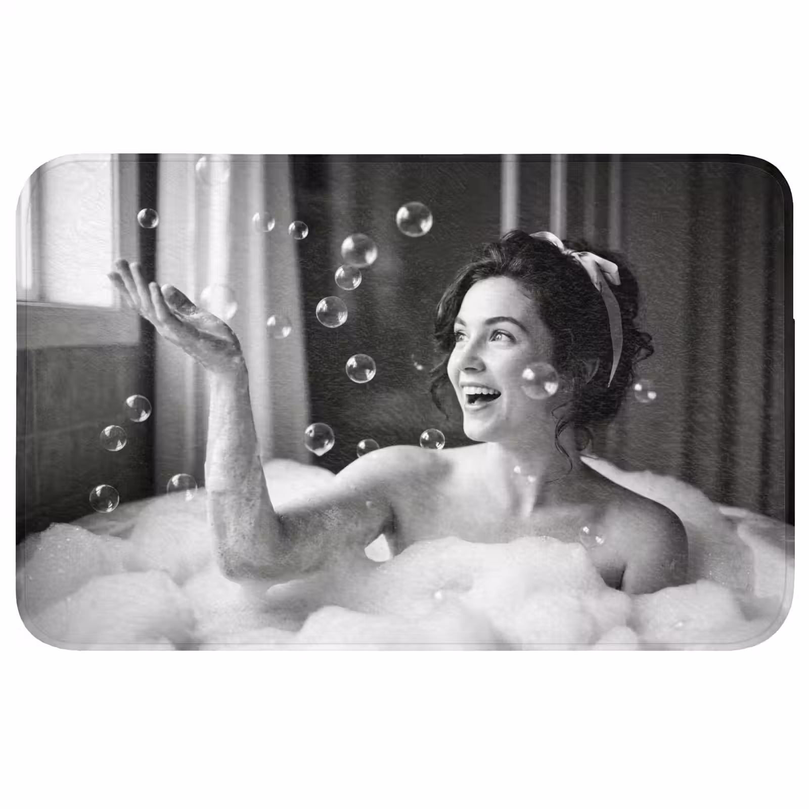 Badmat - Bad - Bubbels - Zwart - Wit — 1