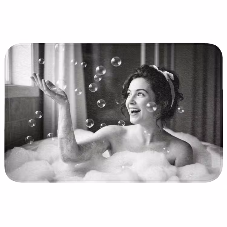 Badmat - Bad - Bubbels - Zwart - Wit — 1