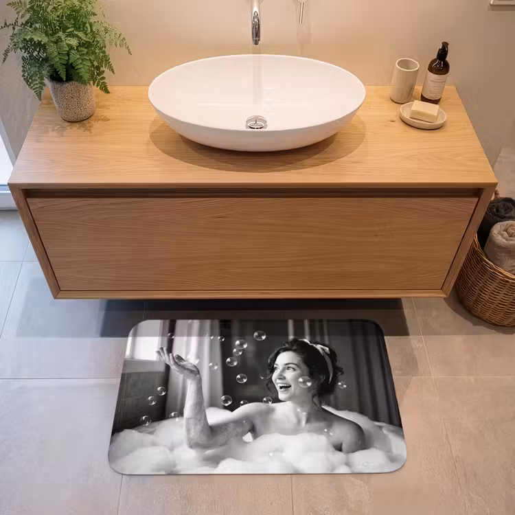 Badmat - Bad - Bubbels - Zwart - Wit — 2