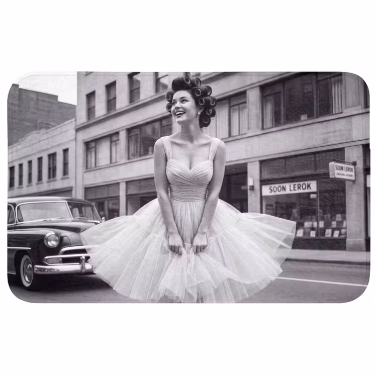 Badmat - Retro - Vrouw - Zwart - Wit — 1