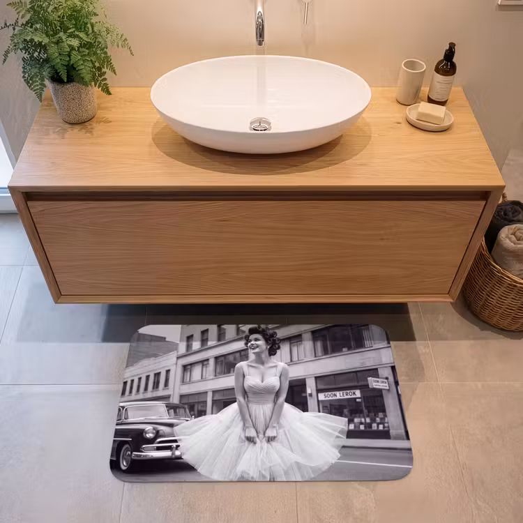 Badmat - Retro - Vrouw - Zwart - Wit — 2