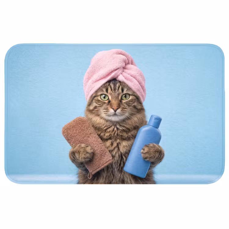 Badmat - Kat - Handdoek - Washand - Zeep — 1