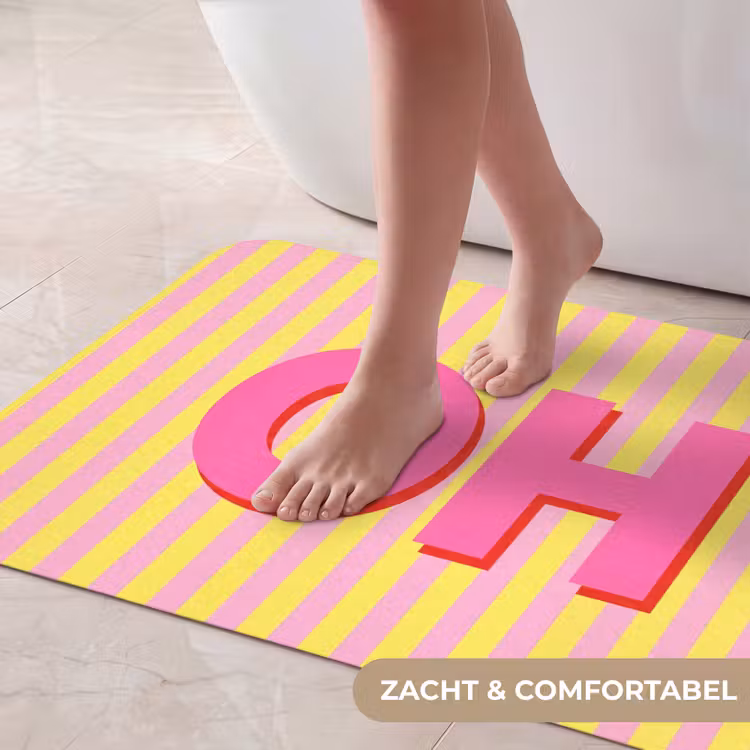 Badmat - Tekst - Strepen - Roze — 5