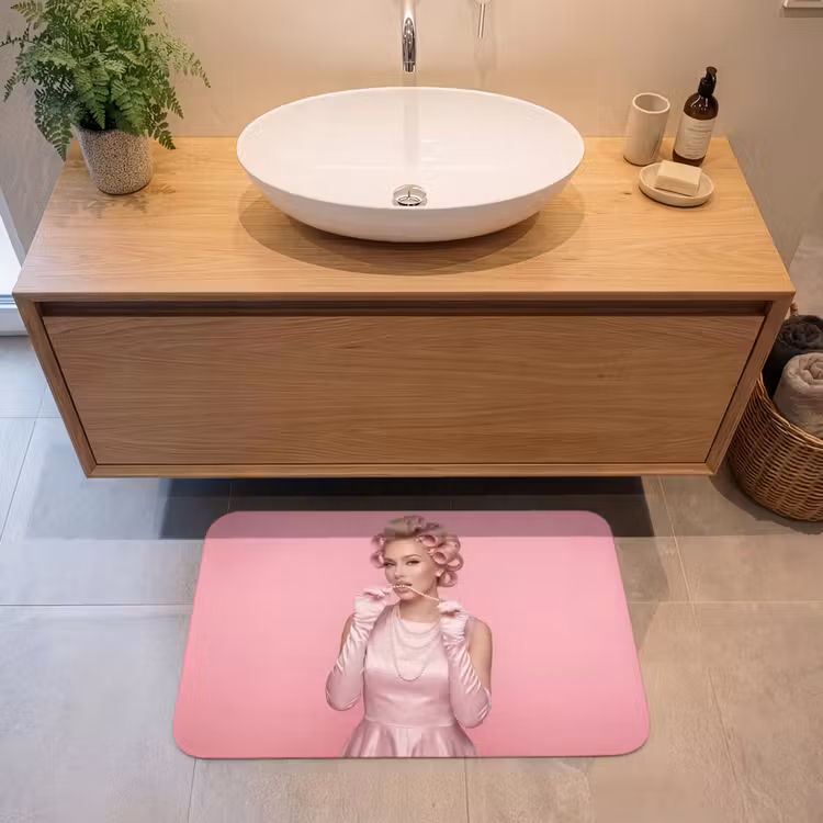 Badmat - Vrouw - Roze - Parelketting - Krulspelden — 2
