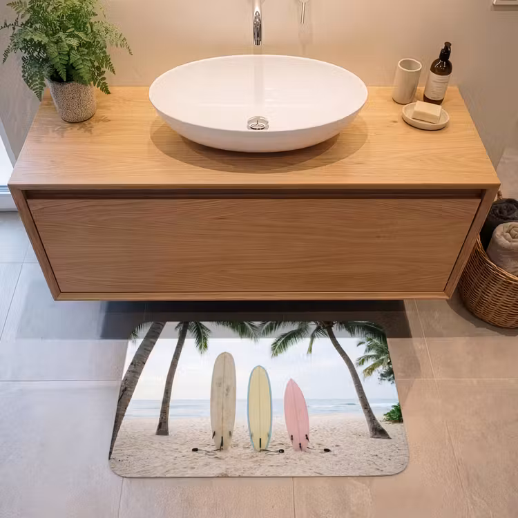 Badmat - Surfboard - Palmbomen - Kleurrijk — 2