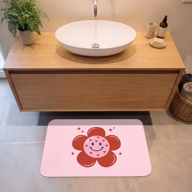 Badmat - Bloem - Roze - Hartjes — 2