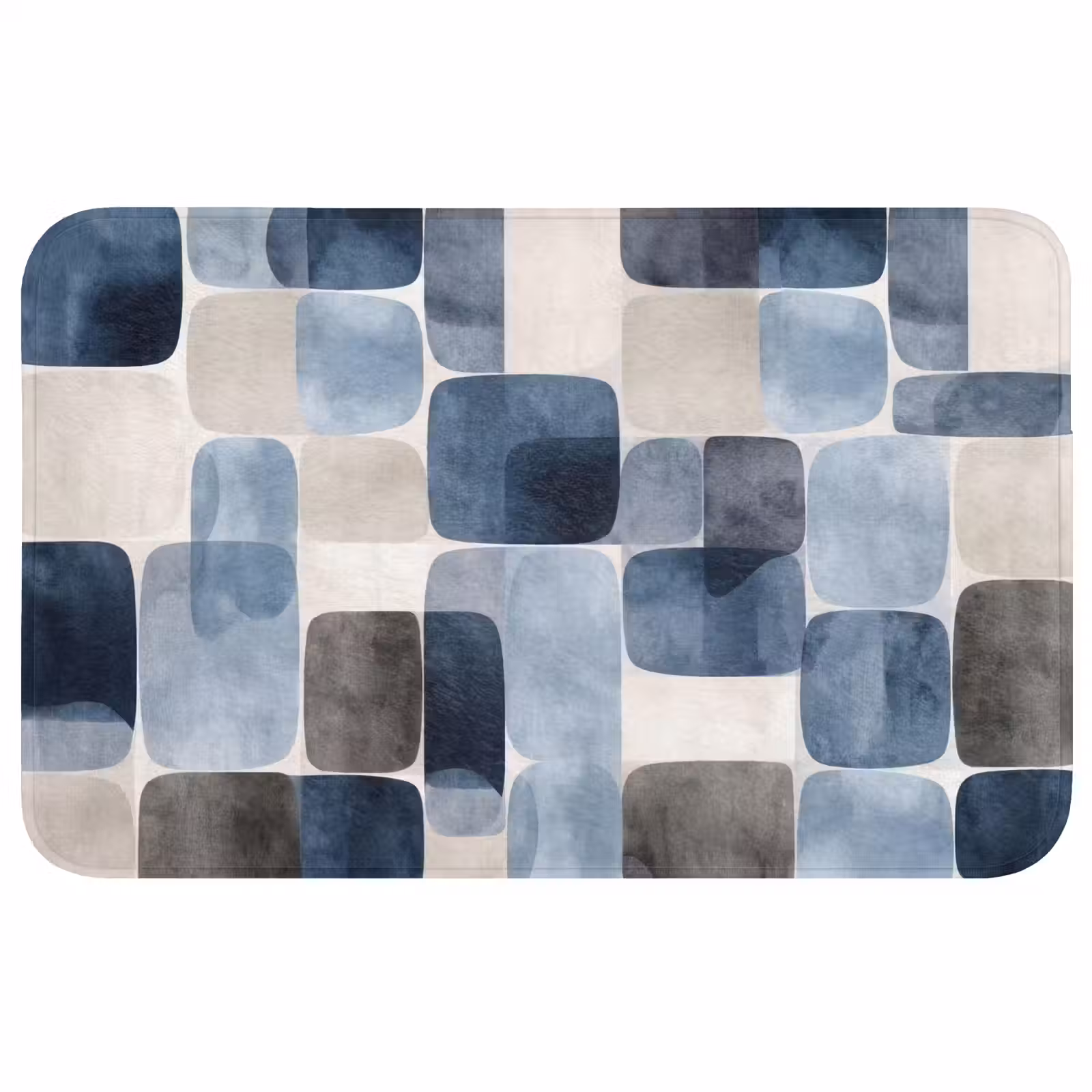 Badmat - Patroon - Blauw - Vierkanten — 1