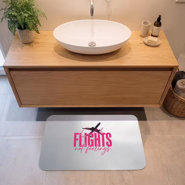 Badmat - Catch flights not feelings - Vliegtuig - Roze — 2