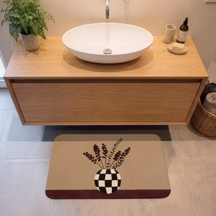 Badmat - Minimalistisch - Vaas - Bloemen - Bruin — 2