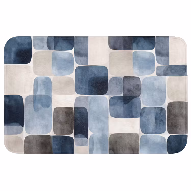 Badmat - Patroon - Blauw - Vierkanten — 1