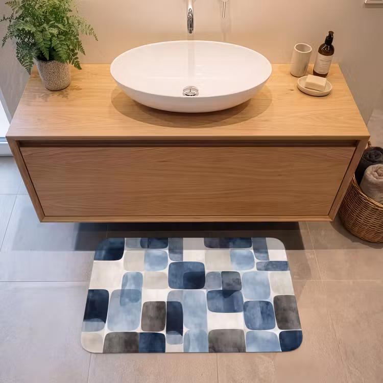 Badmat - Patroon - Blauw - Vierkanten — 2