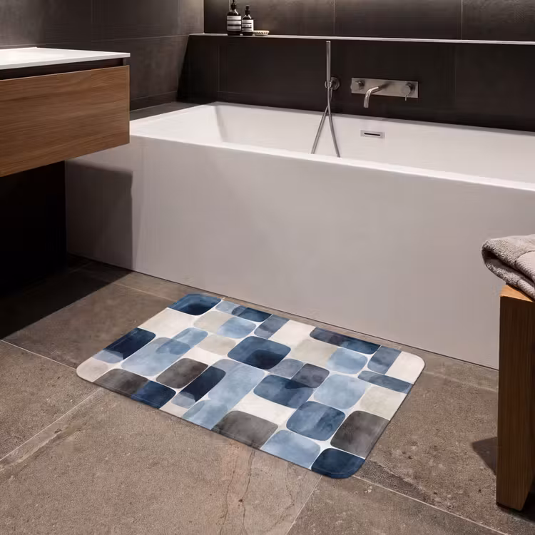 Badmat - Patroon - Blauw - Vierkanten — 4