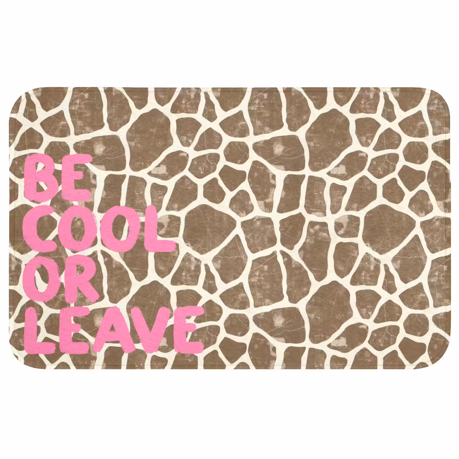 Badmat - Tekst - Be cool or leave - Roze - Giraffenprint — 1