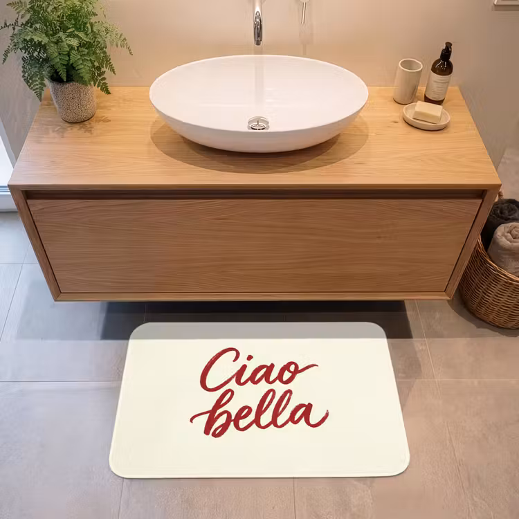 Badmat - Ciao bella - Rood - Wit - Minimalistisch — 2