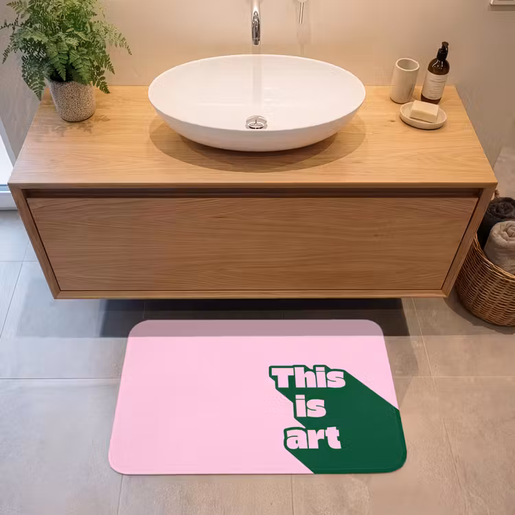 Badmat - Groen - Teskt - This is art - Roze — 2