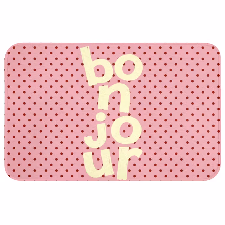 Badmat - Bonjour - Stippen - Roze- Geel — 1