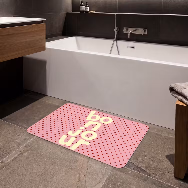 Badmat - Bonjour - Stippen - Roze- Geel — 4