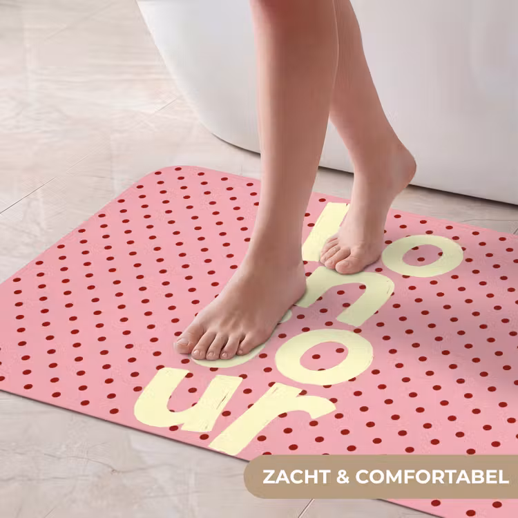 Badmat - Bonjour - Stippen - Roze- Geel — 5
