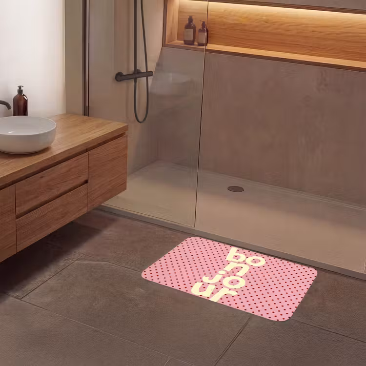 Badmat - Bonjour - Stippen - Roze- Geel — 6