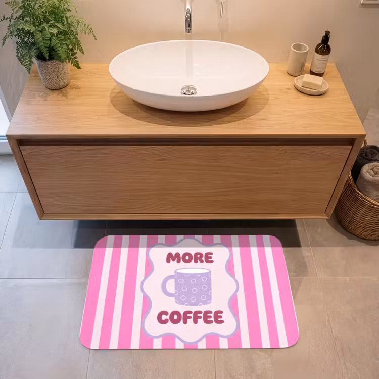 Badmat - More coffee - Roze - Paars - Strepen - Mok — 2