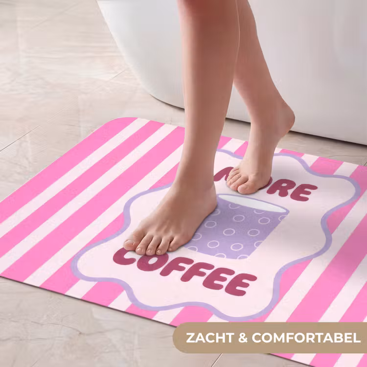 Badmat - More coffee - Roze - Paars - Strepen - Mok — 5