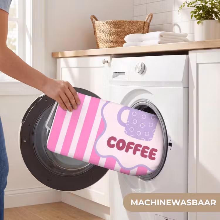 Badmat - More coffee - Roze - Paars - Strepen - Mok — 7