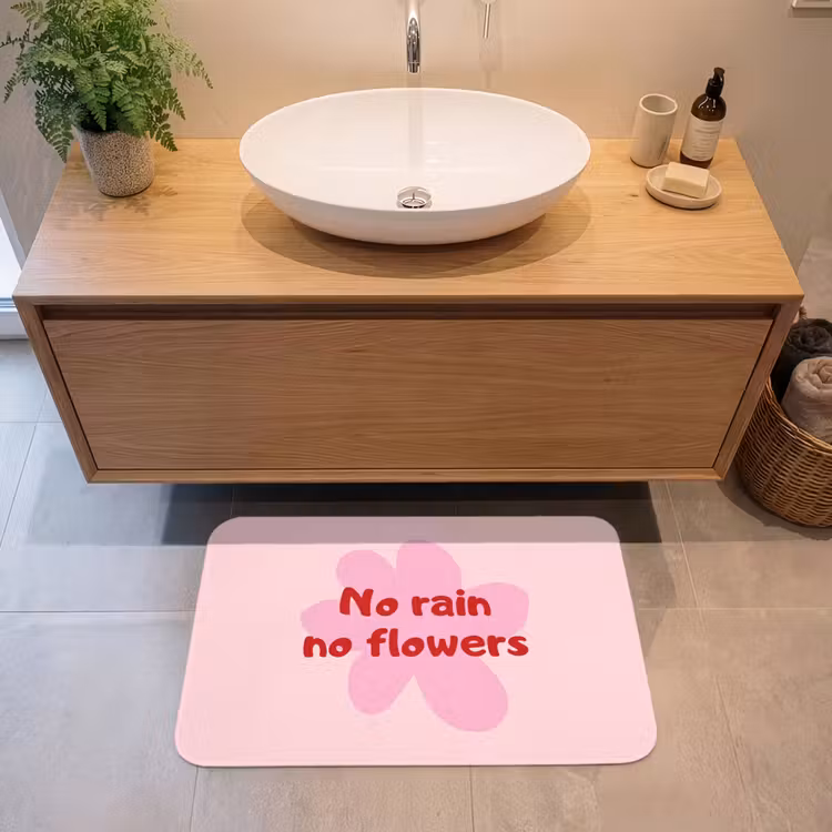 Badmat - No rain no flowers - Bloem - Roze — 2