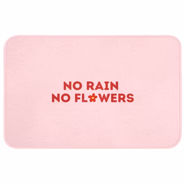 Badmat - No rain no flowers - Minimalistisch - Roze - Bloem — 1