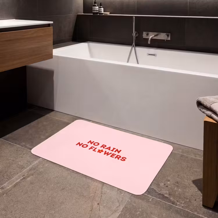 Badmat - No rain no flowers - Minimalistisch - Roze - Bloem — 4