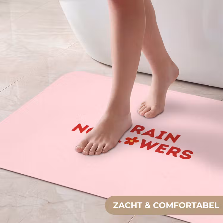 Badmat - No rain no flowers - Minimalistisch - Roze - Bloem — 5