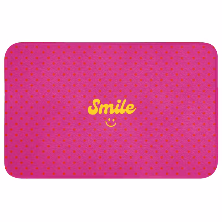 Badmat - Smile - Stippen - Geel - Smiley - Roze — 1