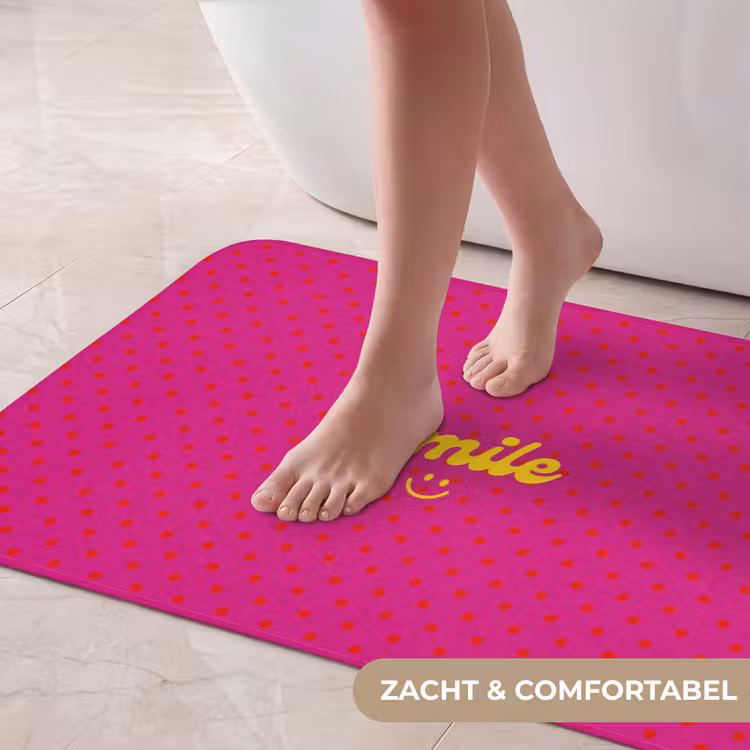 Badmat - Smile - Stippen - Geel - Smiley - Roze — 5