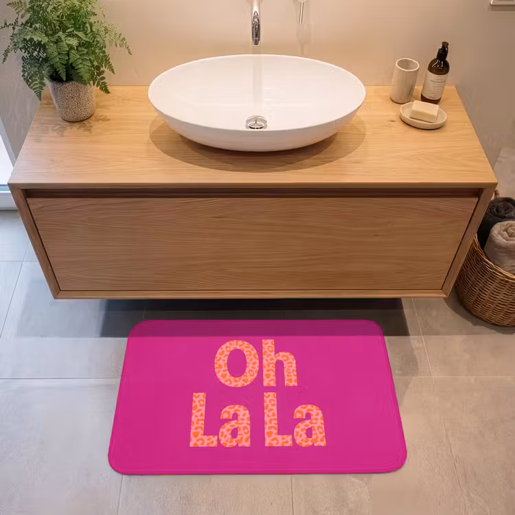 Badmat - Oh la la - Luipaardprint - Roze — 2