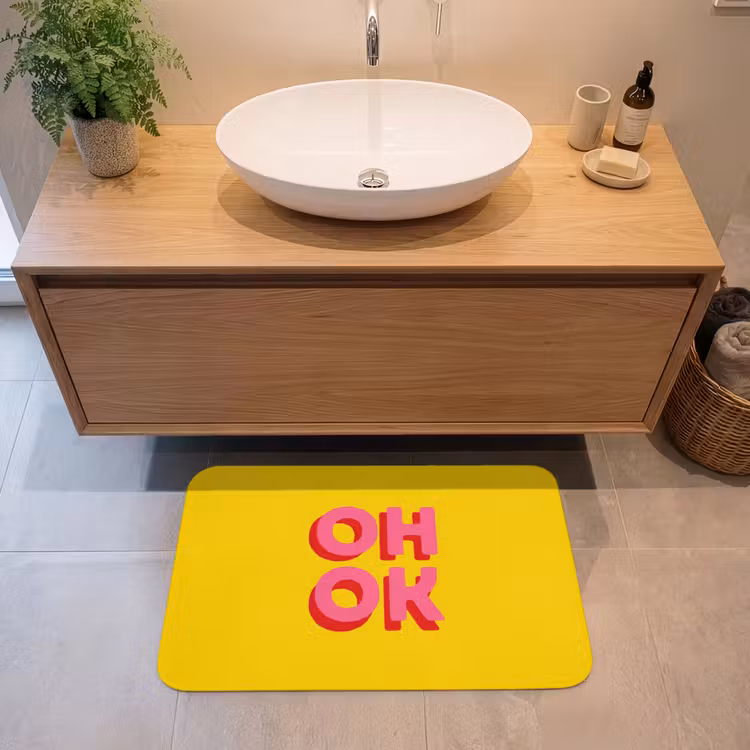 Badmat - Oh ok - 3D - Geel - Roze — 2