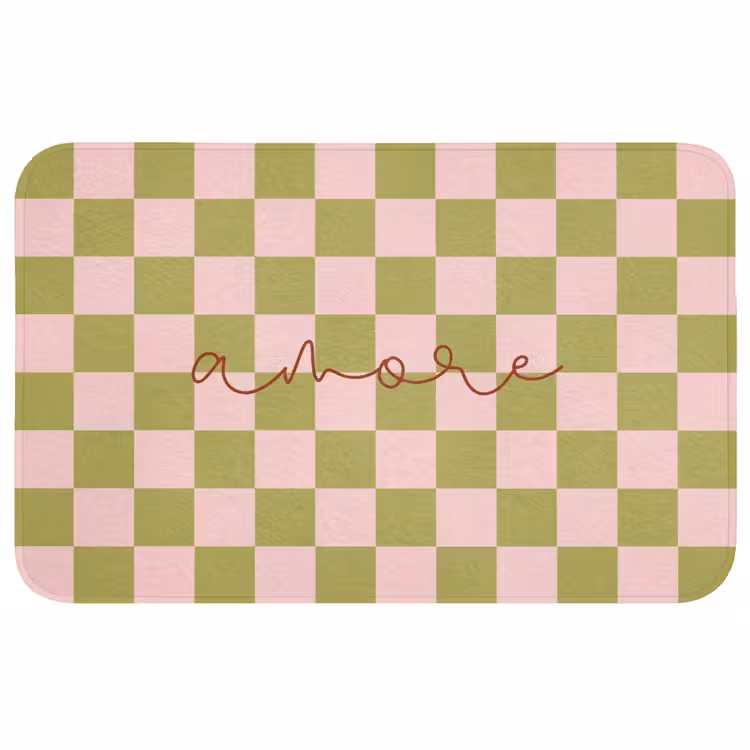 Badmat - Patroon - Geblokt - Olijfgroen - Amore — 1